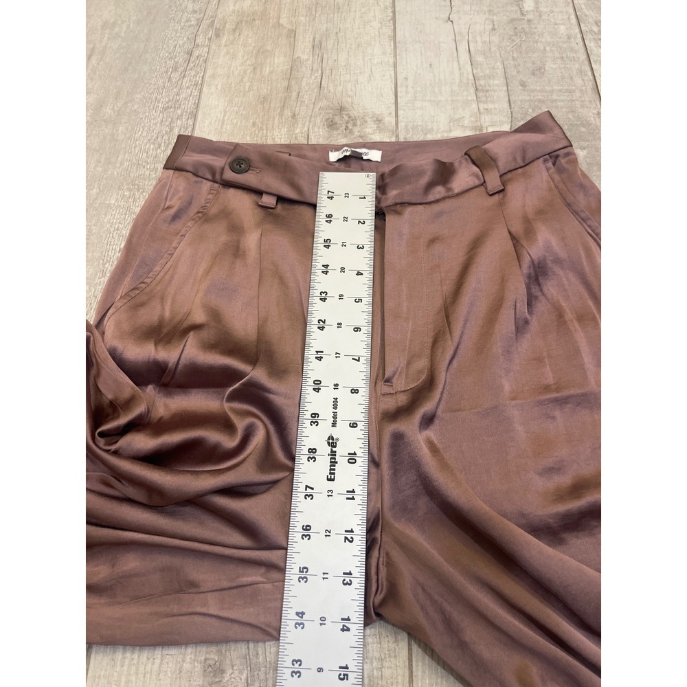 Madewell The Harlow Wide-Leg Pant Satin Pleated High Rise Brown CKP481060350 4 - Picture 9 of 12